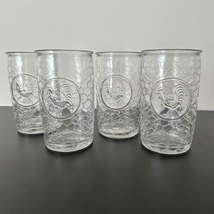 Clear Glass Embossed Rooster Honeycomb Glasses Set of 4